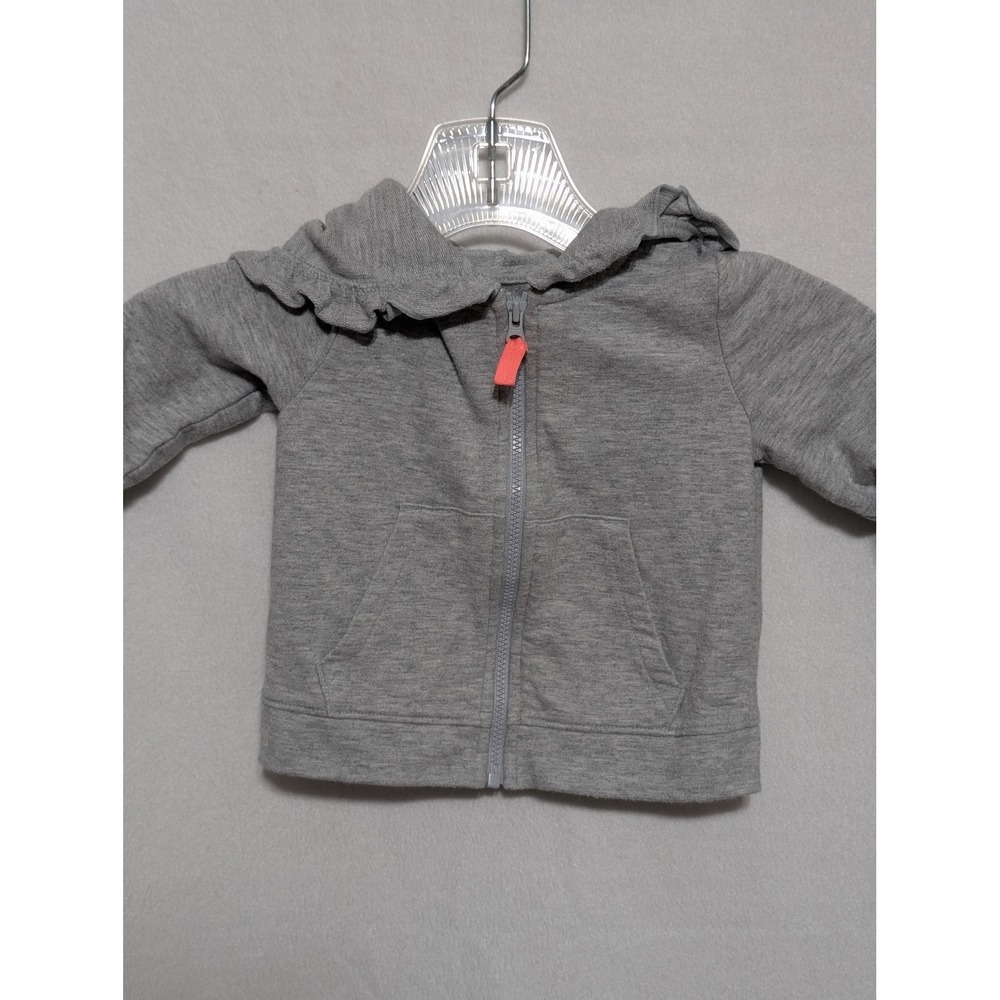 Cat & Jack Baby Girl Gray Ruffle Zip Up Hoodie Sweatshirt 12M Heather Gray